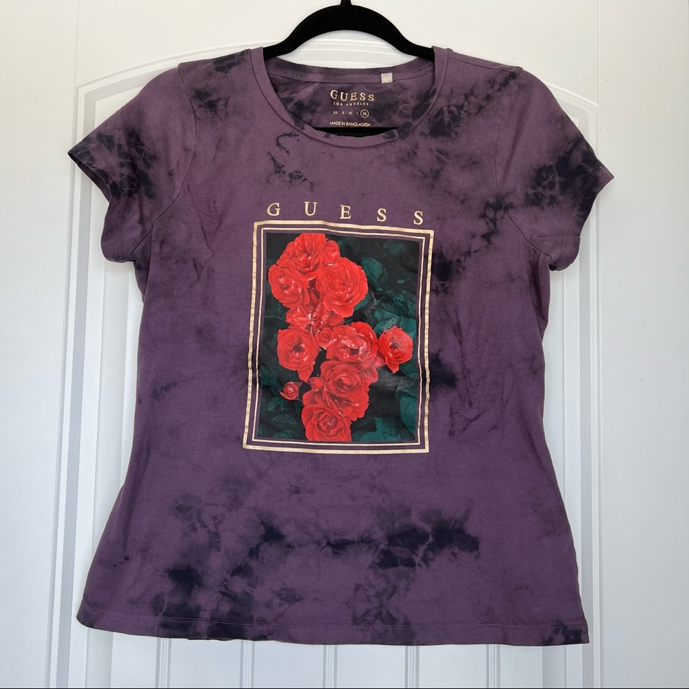 GUESS Tie Dye Graphic T-Shirt XL Violet Eclipse Multi New